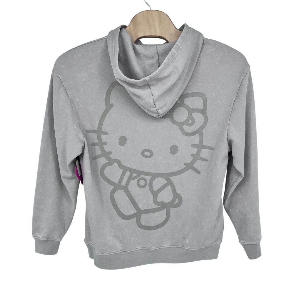 Hello Kitty Hoodie Womens XL Grey Mineral Wash Back Graphic Sanrio Mad Engine
